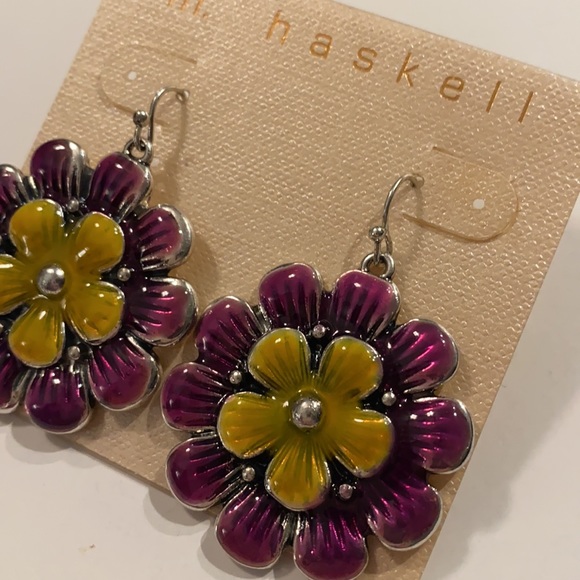 M Haskell Dangle Floral Flower Earrings Pierced Ears New - Picture 2 of 8